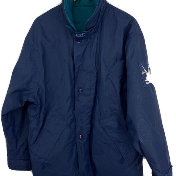 HELLY HANSEN Vintage 90s Mens Nylon Sailing Rain Coat Reversible Hooded Medium - Picture 7 of 15